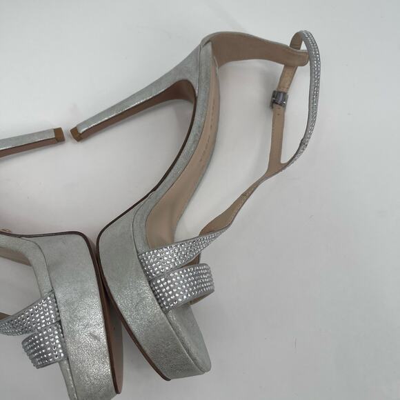 PELLE MODA Heels Size 8 Onora Platform Silver Rhinestone Crystals Strappy Ankle - Picture 4 of 15